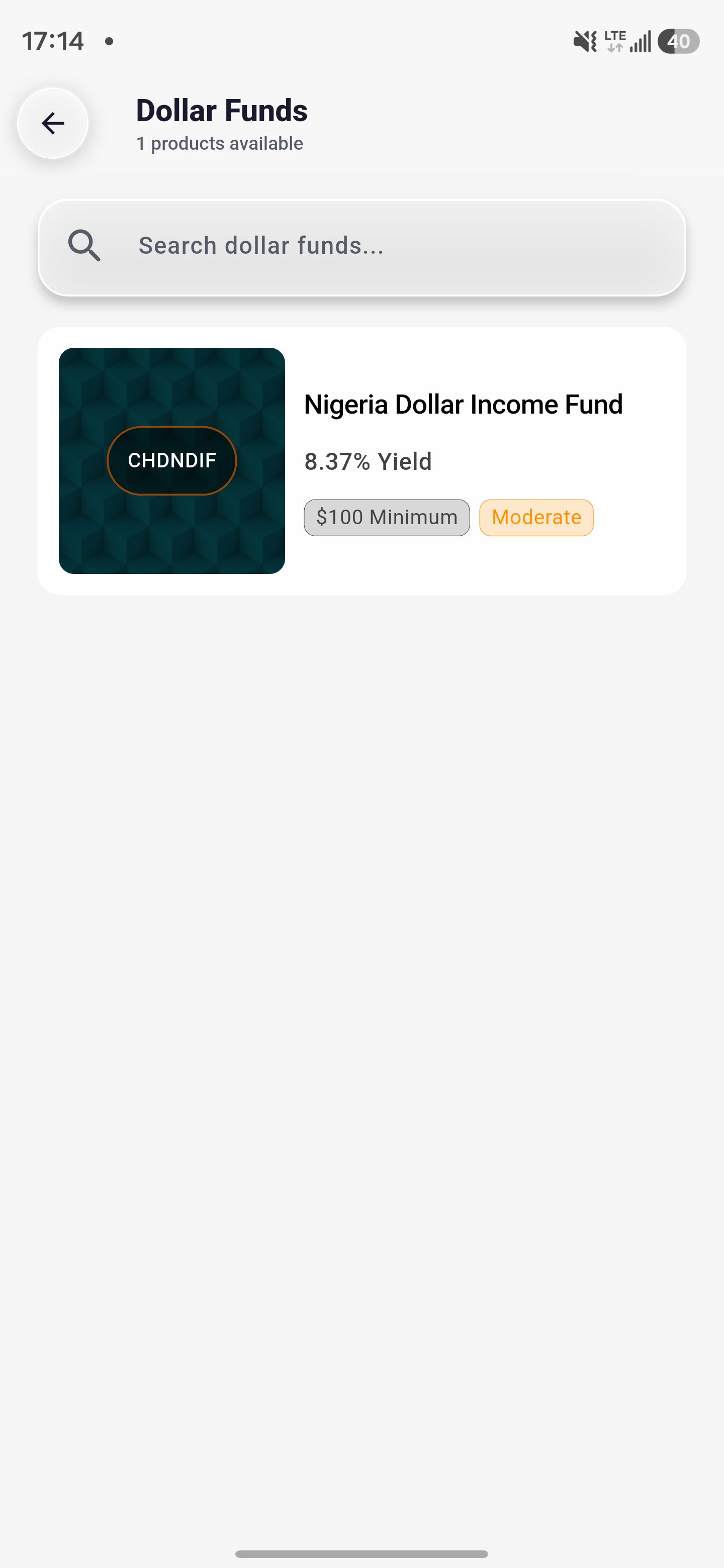 Dollar fund screen in the InvestNaija app