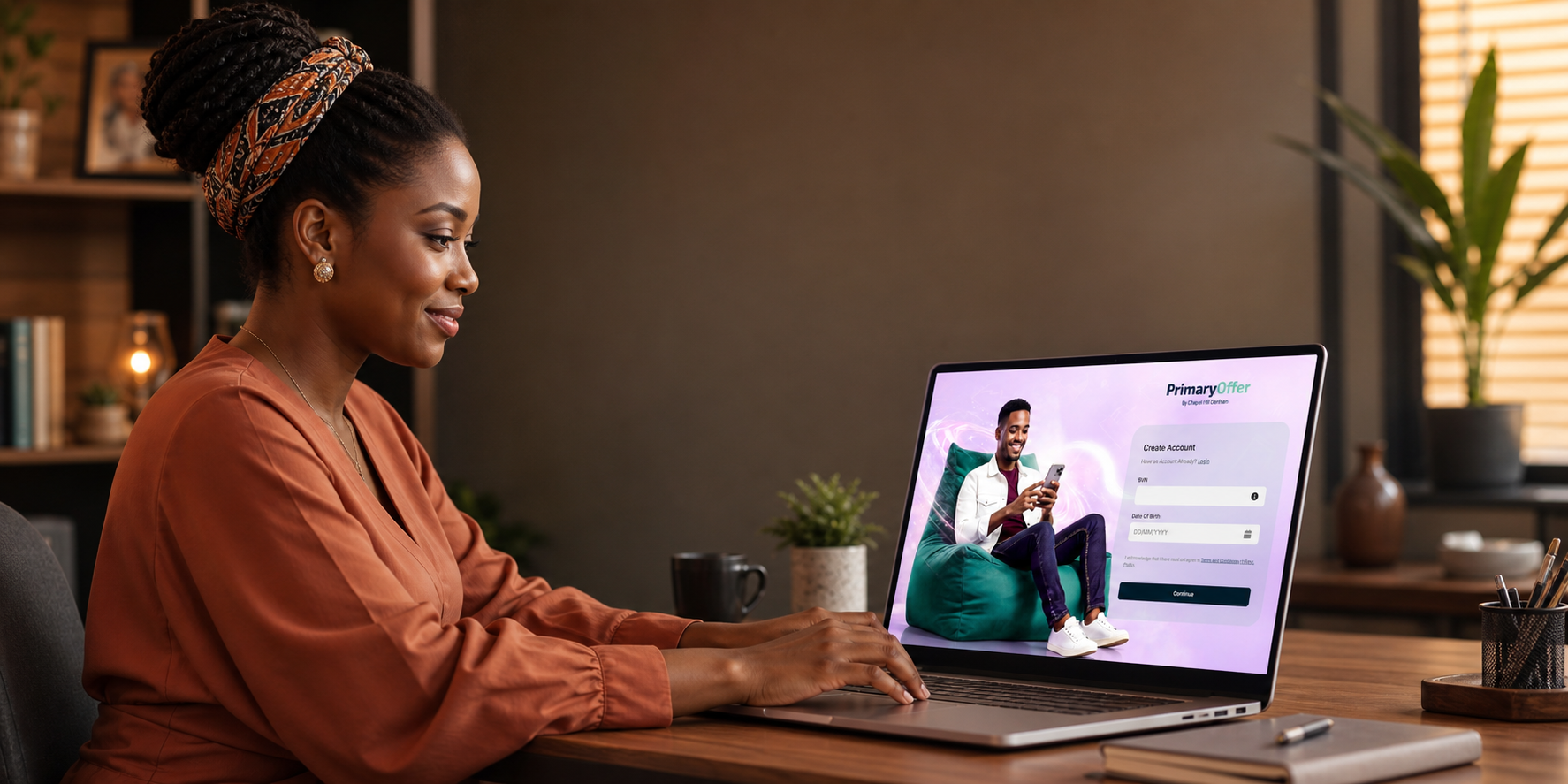 Nigerian investor using PrimaryOffer on a laptop